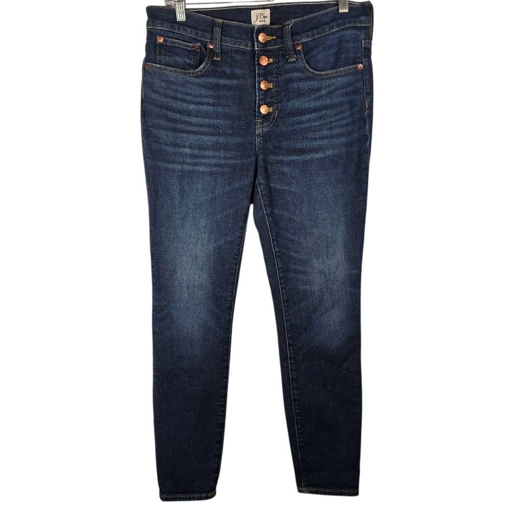 J.Crew Women's Toothpick Jeans High Rise Button Fly Closure Size 29 Dark Wash